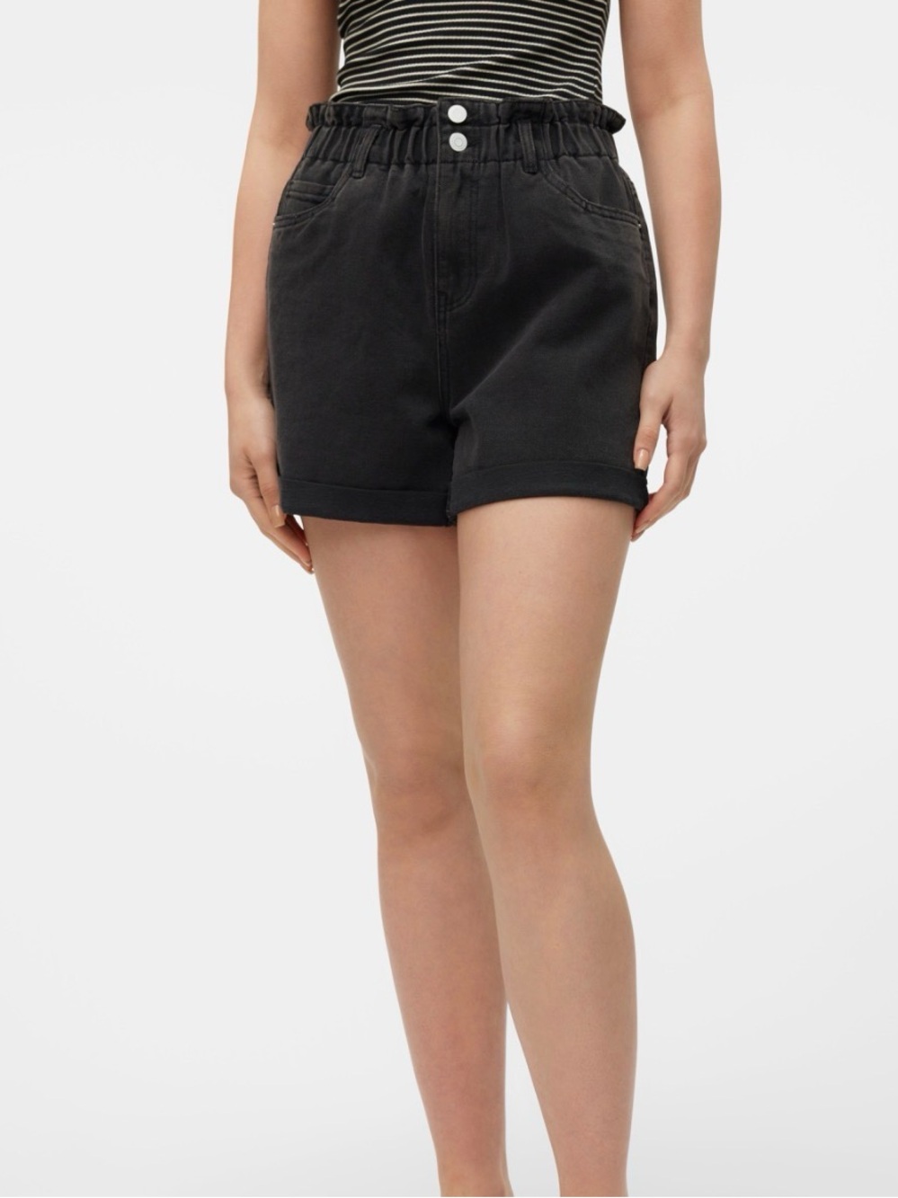 MANGO High-Waisted Paperbag Denim Shorts